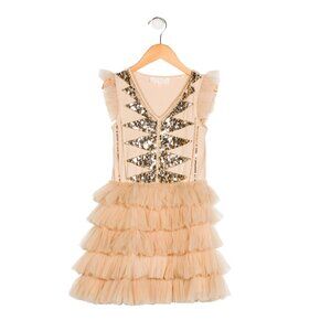 Tutu Du Monde girl's sparkly beaded tulle party dress, peachy beige, size 10/11